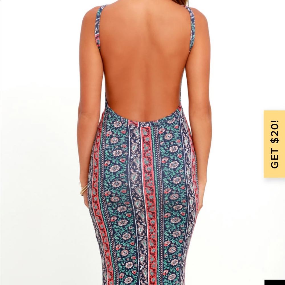 Kiss the Sky Navy Blue Print Midi Dress
